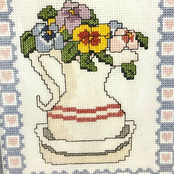 The New Berlin Co. Counted Cross Stitch Kit #2495 Pitcher with Pansies 7” x 9” - Picture 3 of 6